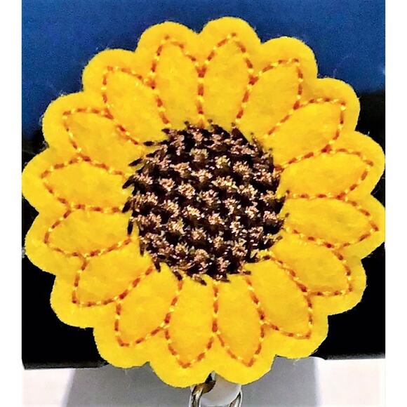 Felt Embroidered Sunflower Retractable Snap ID Holder Badge Reel Swivel Clip - Picture 2 of 7